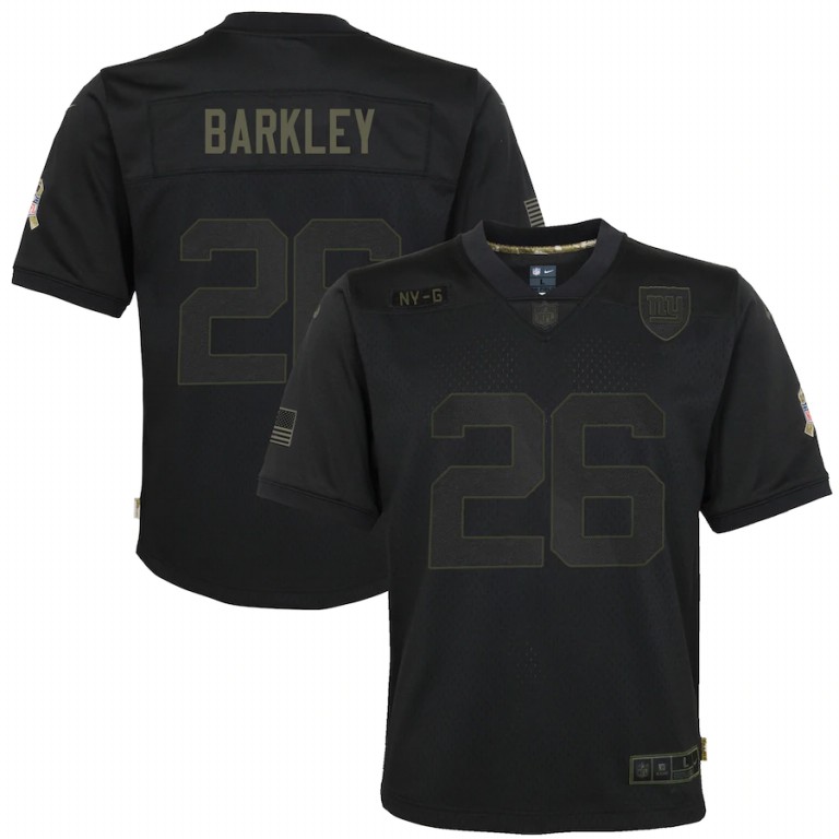 NFL New York Giants #26 Saquon Barkley Nike Youth 2020 Salute to Service Game  Black jerseys